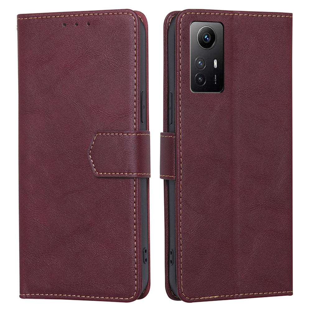 Uniqkart for Xiaomi Redmi Note 12S 4G PU Leather Wallet Case RFID Blocking Flip Stand Phone Cover - Wine Red