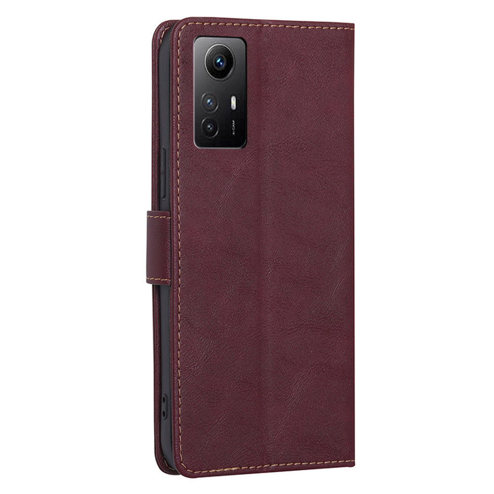 Uniqkart for Xiaomi Redmi Note 12S 4G PU Leather Wallet Case RFID Blocking Flip Stand Phone Cover - Wine Red
