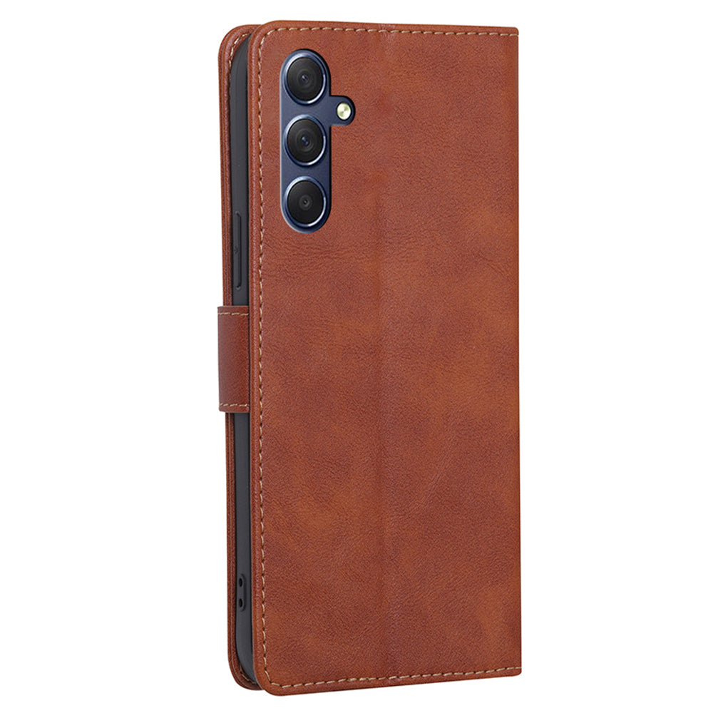 Uniqkart for Samsung Galaxy M54 / F54 5G RFID Blocking Wallet Phone Case PU Leather Stand Cover - Brown