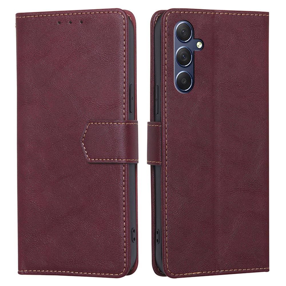 Uniqkart for Samsung Galaxy M54 / F54 5G RFID Blocking Wallet Phone Case PU Leather Stand Cover - Wine Red