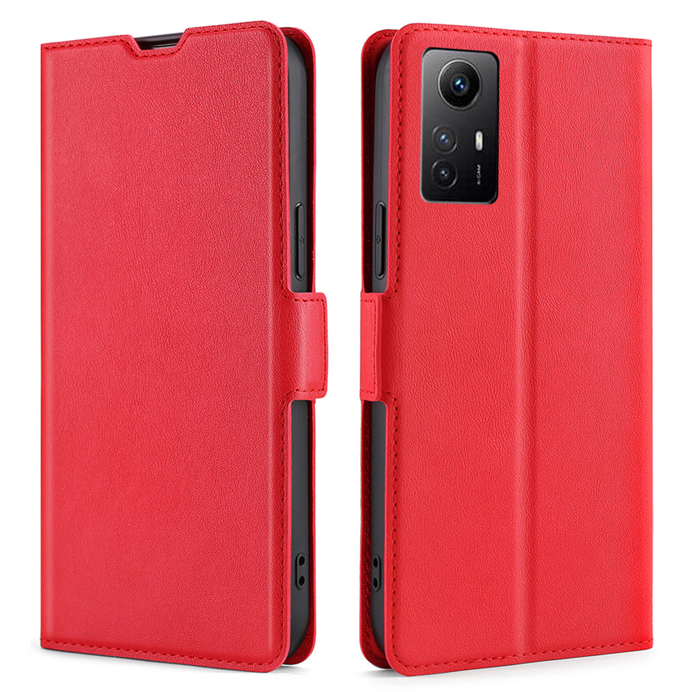 Uniqkart for Xiaomi Redmi Note 12S 4G PU Leather Card Holder Phone Cover Flip Stand Protective Case - Red