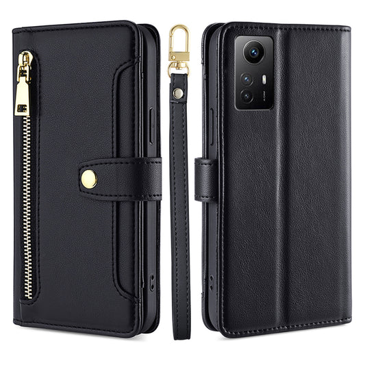 Uniqkart for Xiaomi Redmi Note 12S 4G Stand Wallet Case Zipper Pocket PU Leather+TPU Phone Cover - Black