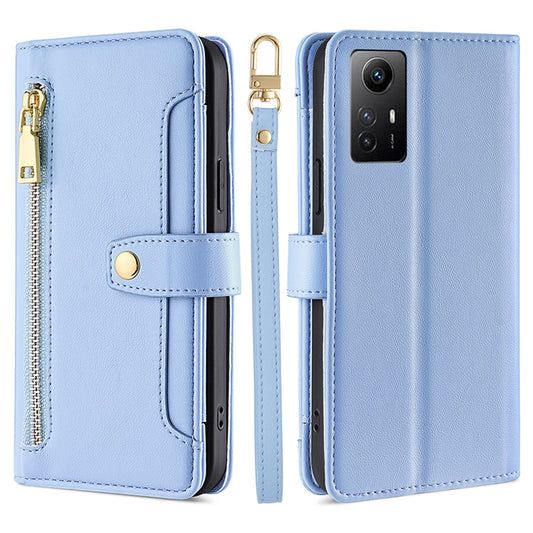 Uniqkart for Xiaomi Redmi Note 12S 4G Stand Wallet Case Zipper Pocket PU Leather+TPU Phone Cover - Blue