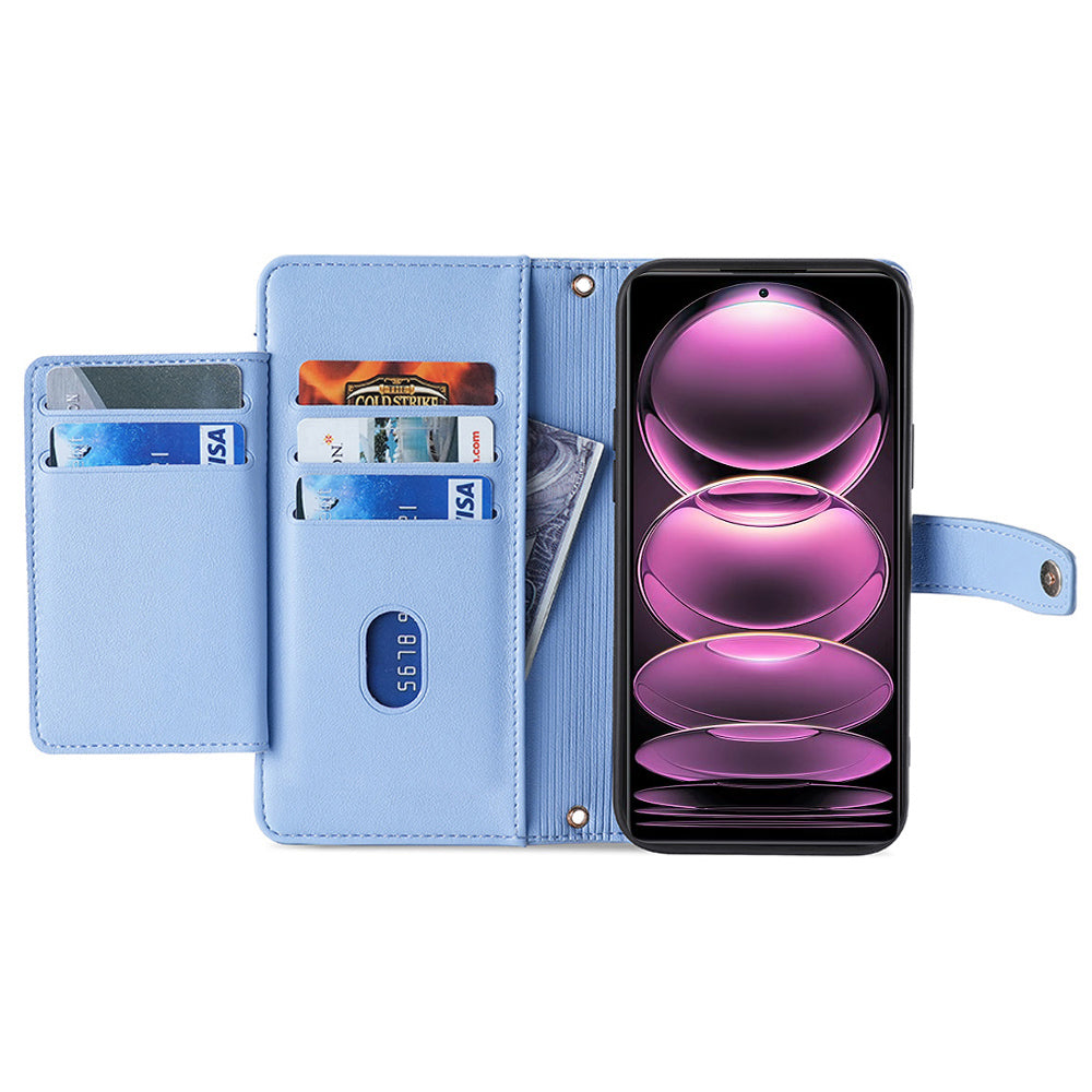Uniqkart for Xiaomi Redmi Note 12S 4G Stand Wallet Case Zipper Pocket PU Leather+TPU Phone Cover - Blue