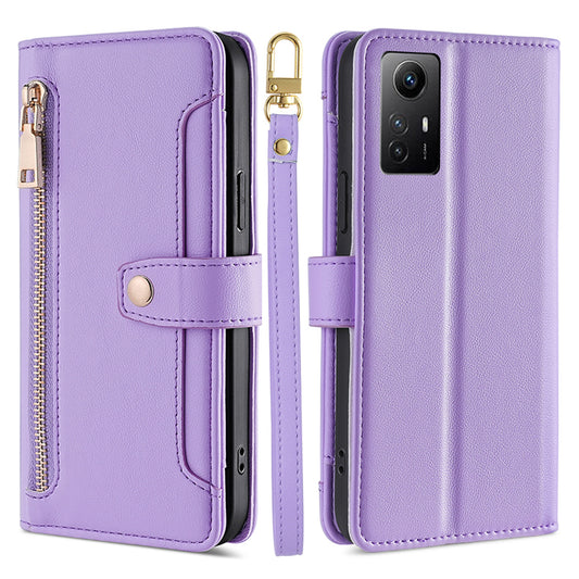 Uniqkart for Xiaomi Redmi Note 12S 4G Stand Wallet Case Zipper Pocket PU Leather+TPU Phone Cover - Purple