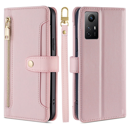 Uniqkart for Xiaomi Redmi Note 12S 4G Stand Wallet Case Zipper Pocket PU Leather+TPU Phone Cover - Pink