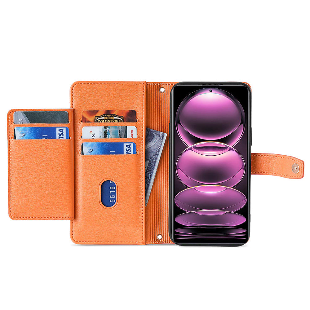 Uniqkart for Xiaomi Redmi Note 12S 4G Stand Wallet Case Zipper Pocket PU Leather+TPU Phone Cover - Orange