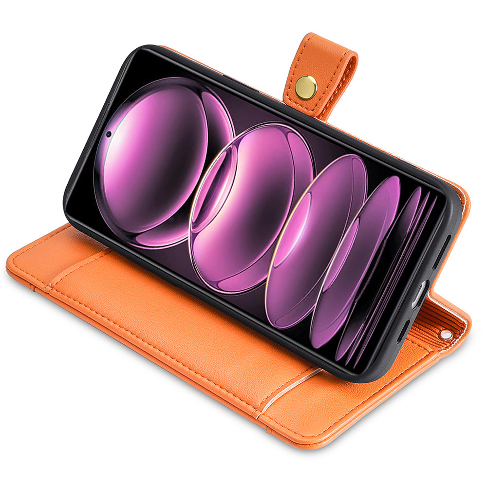 Uniqkart for Xiaomi Redmi Note 12S 4G Stand Wallet Case Zipper Pocket PU Leather+TPU Phone Cover - Orange