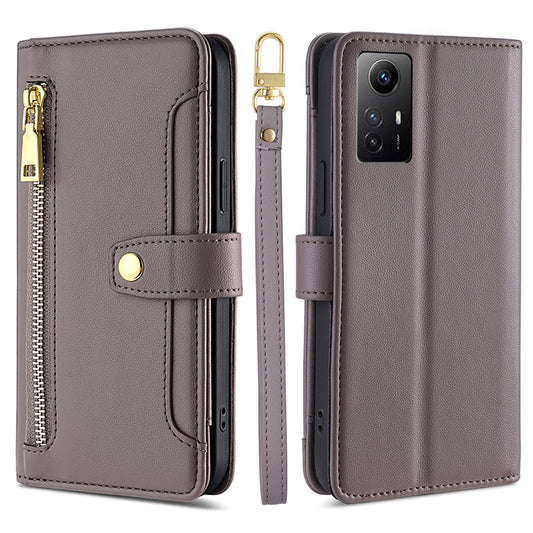 Uniqkart for Xiaomi Redmi Note 12S 4G Stand Wallet Case Zipper Pocket PU Leather+TPU Phone Cover - Grey