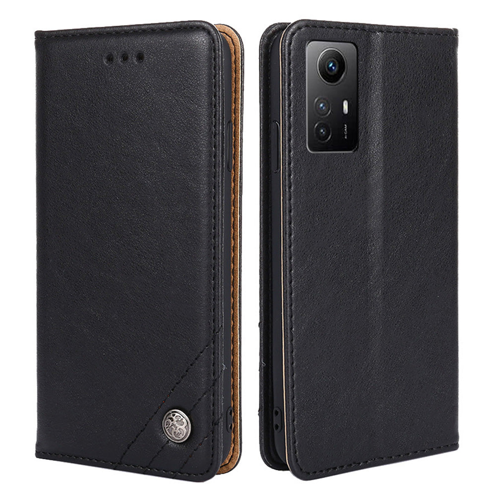 Uniqkart for Xiaomi Redmi Note 12S 4G Anti-Scratch Wallet Stand PU Leather Shell Triangle Stitching Line Phone Case - Black