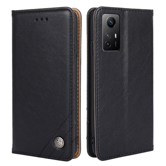 Uniqkart for Xiaomi Redmi Note 12S 4G Anti-Scratch Wallet Stand PU Leather Shell Triangle Stitching Line Phone Case - Black