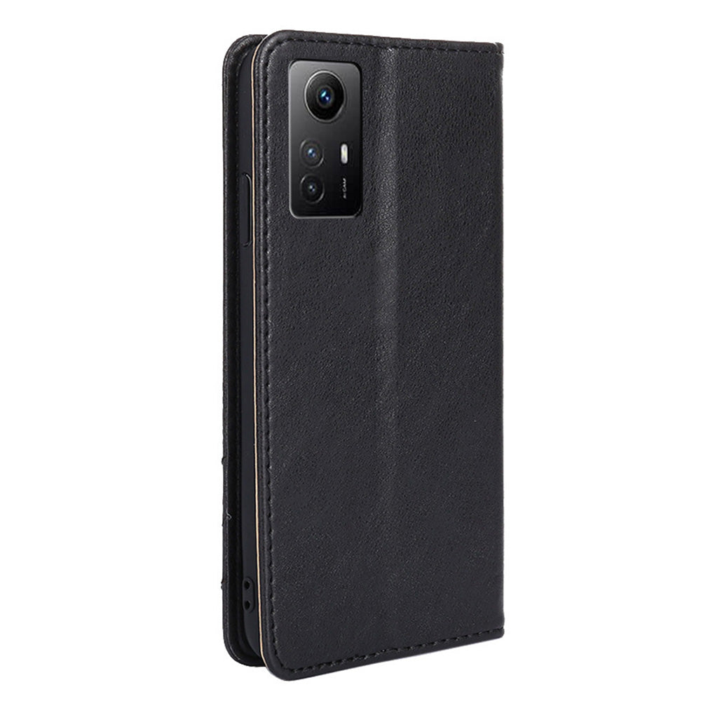 Uniqkart for Xiaomi Redmi Note 12S 4G Anti-Scratch Wallet Stand PU Leather Shell Triangle Stitching Line Phone Case - Black