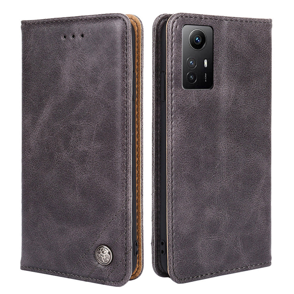 Uniqkart for Xiaomi Redmi Note 12S 4G Anti-Scratch Wallet Stand PU Leather Shell Triangle Stitching Line Phone Case - Grey