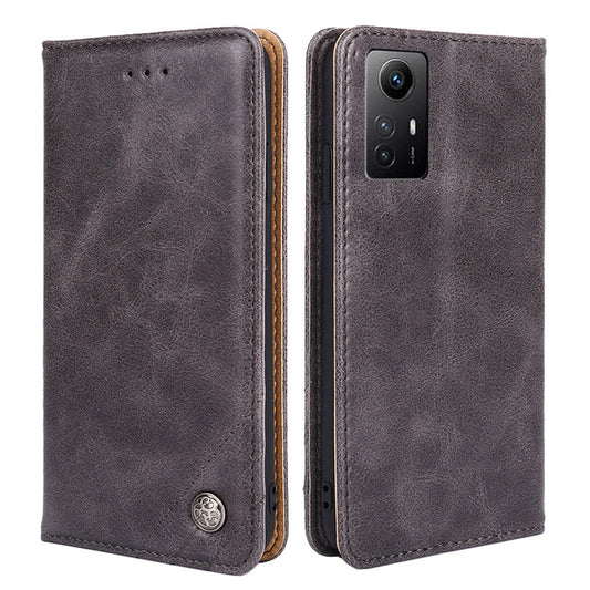 Uniqkart for Xiaomi Redmi Note 12S 4G Anti-Scratch Wallet Stand PU Leather Shell Triangle Stitching Line Phone Case - Grey