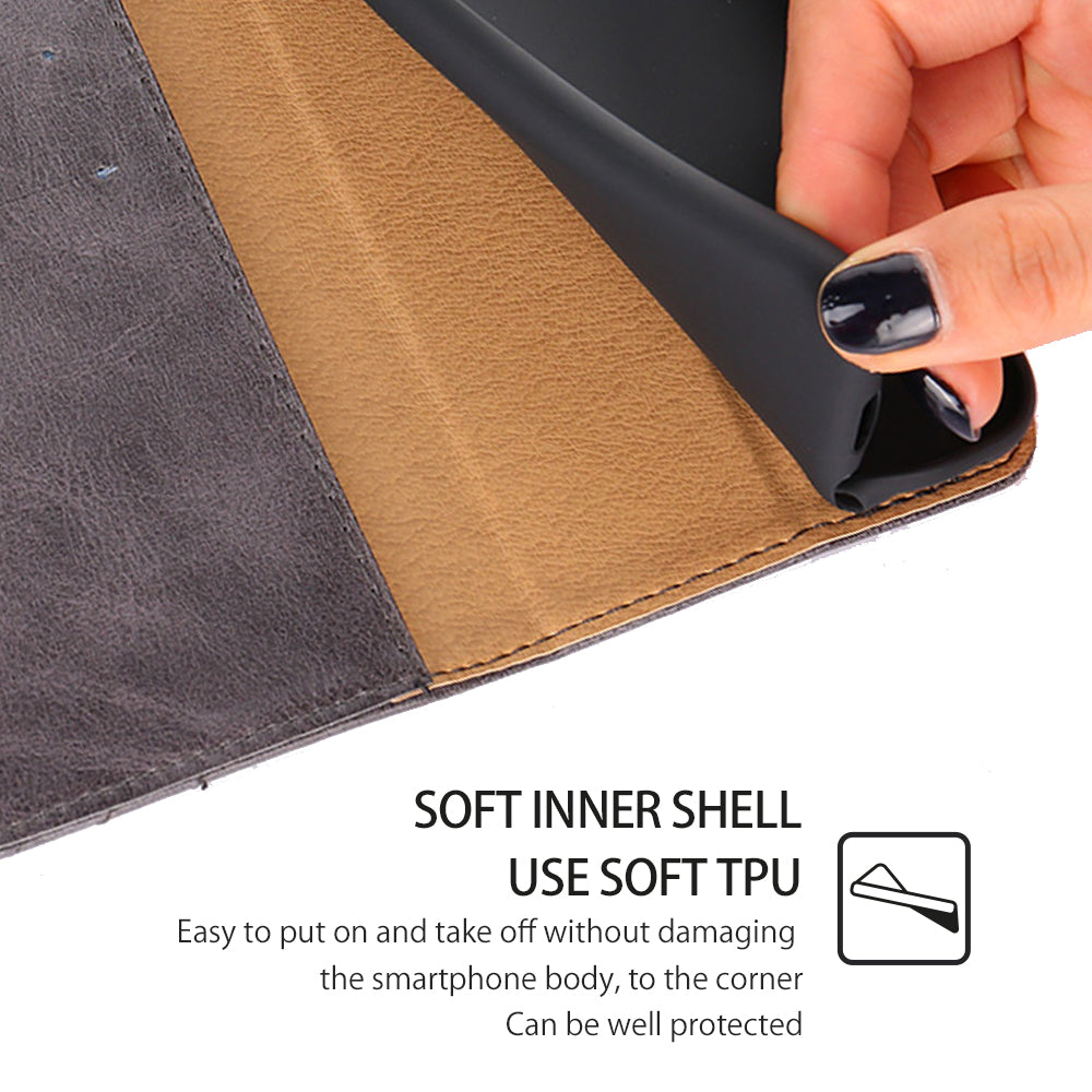 Uniqkart for Xiaomi Redmi Note 12S 4G Anti-Scratch Wallet Stand PU Leather Shell Triangle Stitching Line Phone Case - Grey