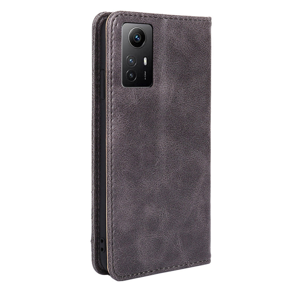 Uniqkart for Xiaomi Redmi Note 12S 4G Anti-Scratch Wallet Stand PU Leather Shell Triangle Stitching Line Phone Case - Grey