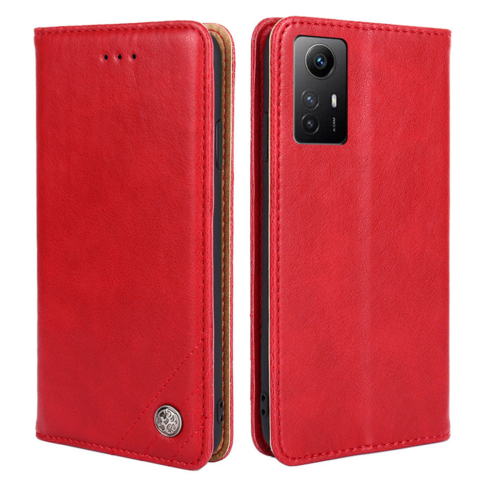 Uniqkart for Xiaomi Redmi Note 12S 4G Anti-Scratch Wallet Stand PU Leather Shell Triangle Stitching Line Phone Case - Red