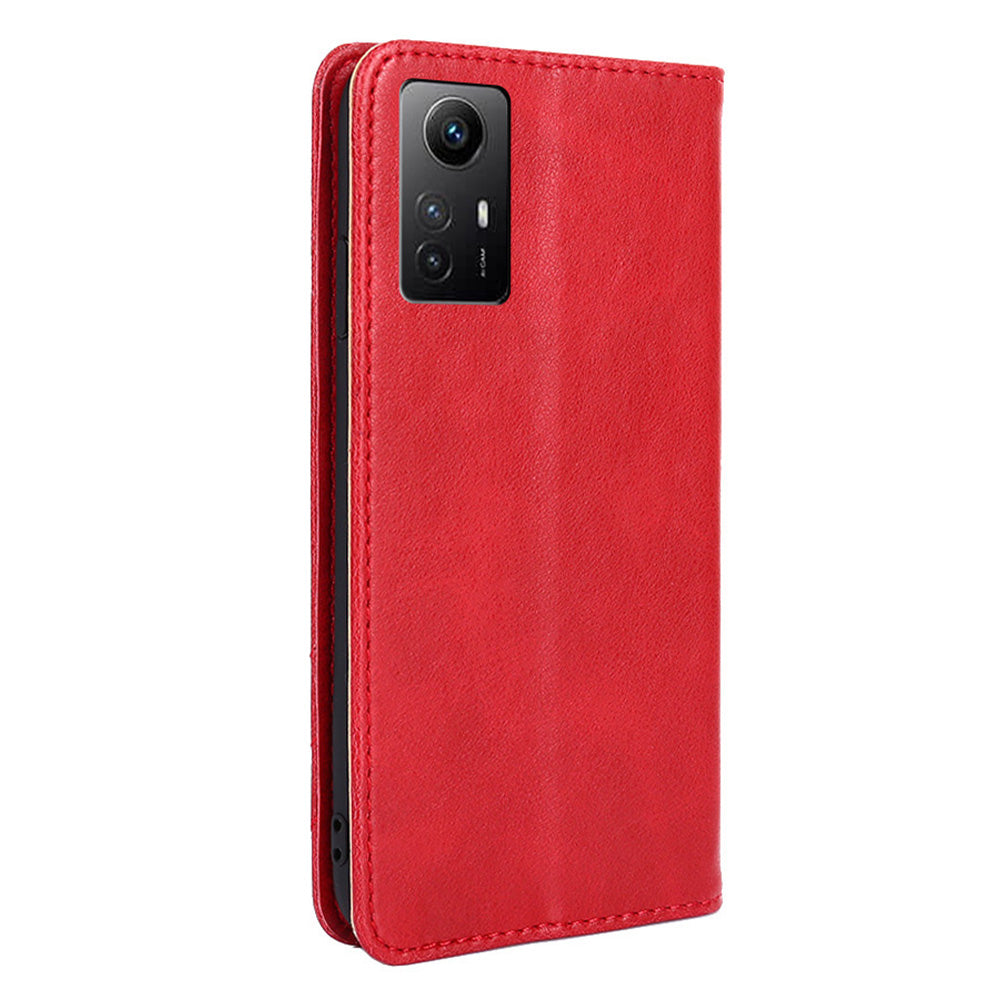 Uniqkart for Xiaomi Redmi Note 12S 4G Anti-Scratch Wallet Stand PU Leather Shell Triangle Stitching Line Phone Case - Red