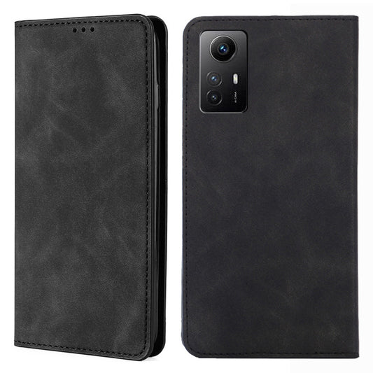 Uniqkart for Xiaomi Redmi Note 12S 4G Skin-touch Flip Stand Phone Case Card Holder PU Leather Smartphone Cover - Black