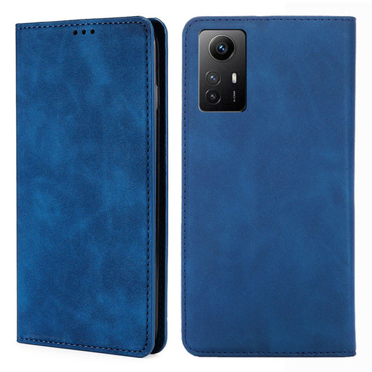 Uniqkart for Xiaomi Redmi Note 12S 4G Skin-touch Flip Stand Phone Case Card Holder PU Leather Smartphone Cover - Blue