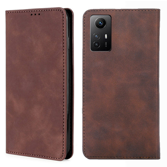 Uniqkart for Xiaomi Redmi Note 12S 4G Skin-touch Flip Stand Phone Case Card Holder PU Leather Smartphone Cover - Dark Brown