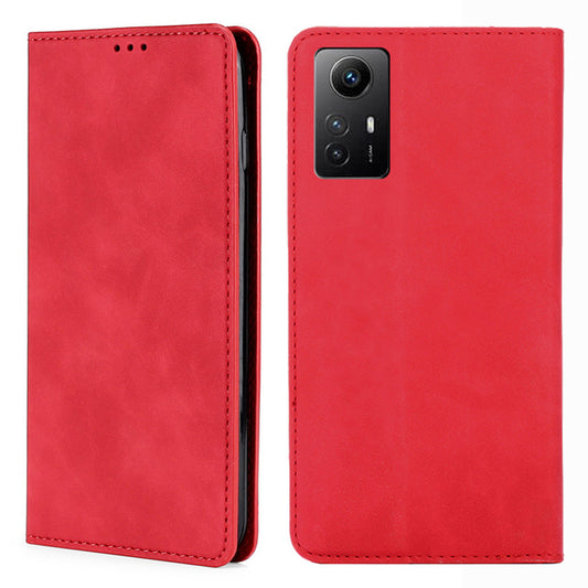 Uniqkart for Xiaomi Redmi Note 12S 4G Skin-touch Flip Stand Phone Case Card Holder PU Leather Smartphone Cover - Red