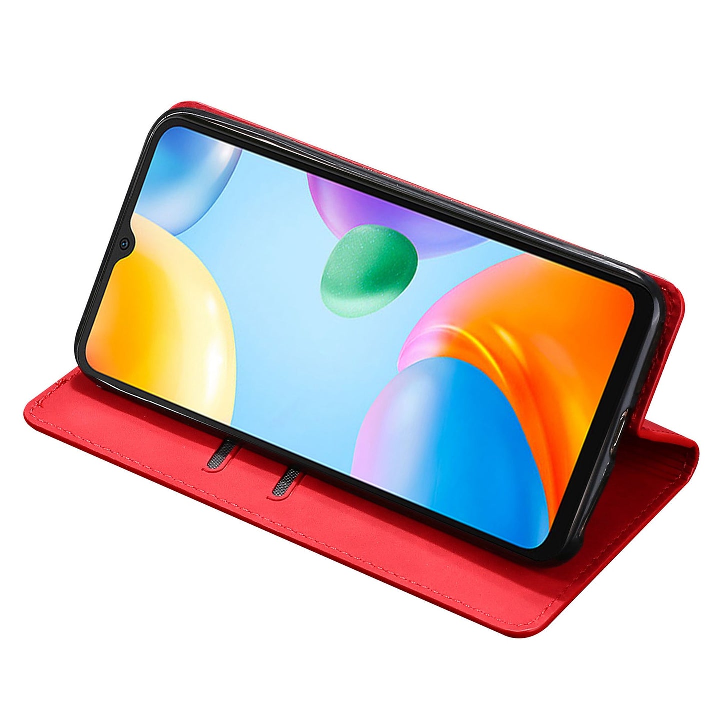 Uniqkart for Xiaomi Redmi Note 12S 4G Skin-touch Flip Stand Phone Case Card Holder PU Leather Smartphone Cover - Red