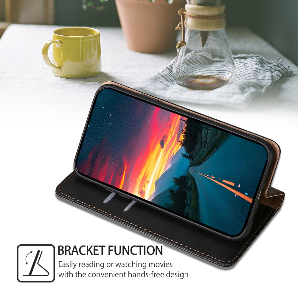 Uniqkart for Xiaomi Redmi Note 12S 4G Magnetic Phone Case Stand Wallet PU Leather + TPU Phone Shell Cover - Black