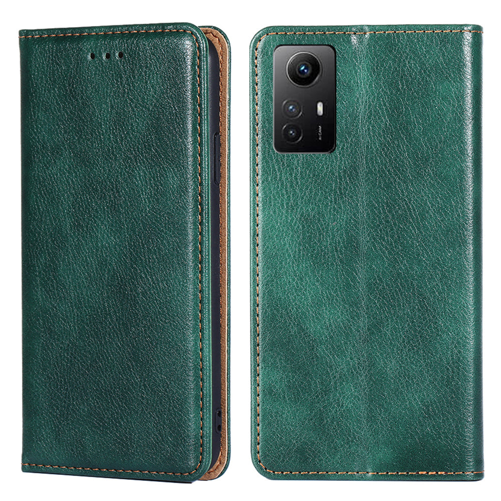Uniqkart for Xiaomi Redmi Note 12S 4G Magnetic Phone Case Stand Wallet PU Leather + TPU Phone Shell Cover - Green
