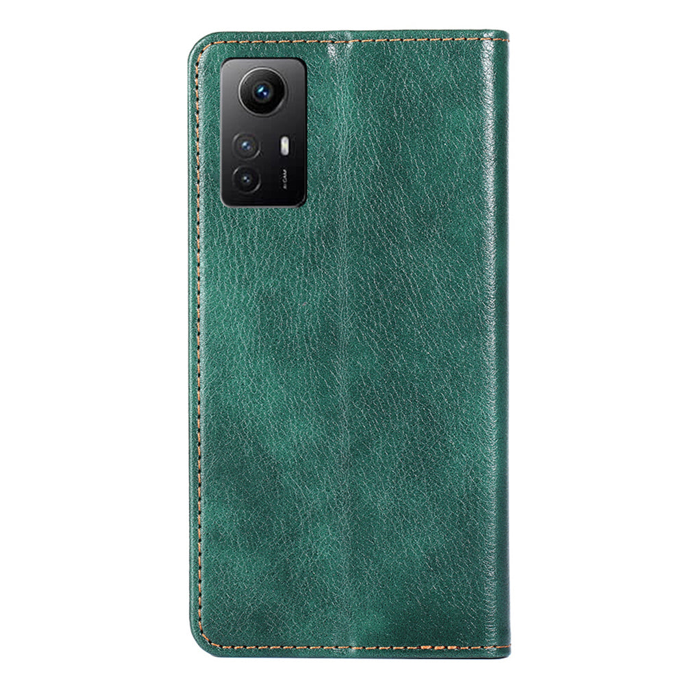 Uniqkart for Xiaomi Redmi Note 12S 4G Magnetic Phone Case Stand Wallet PU Leather + TPU Phone Shell Cover - Green