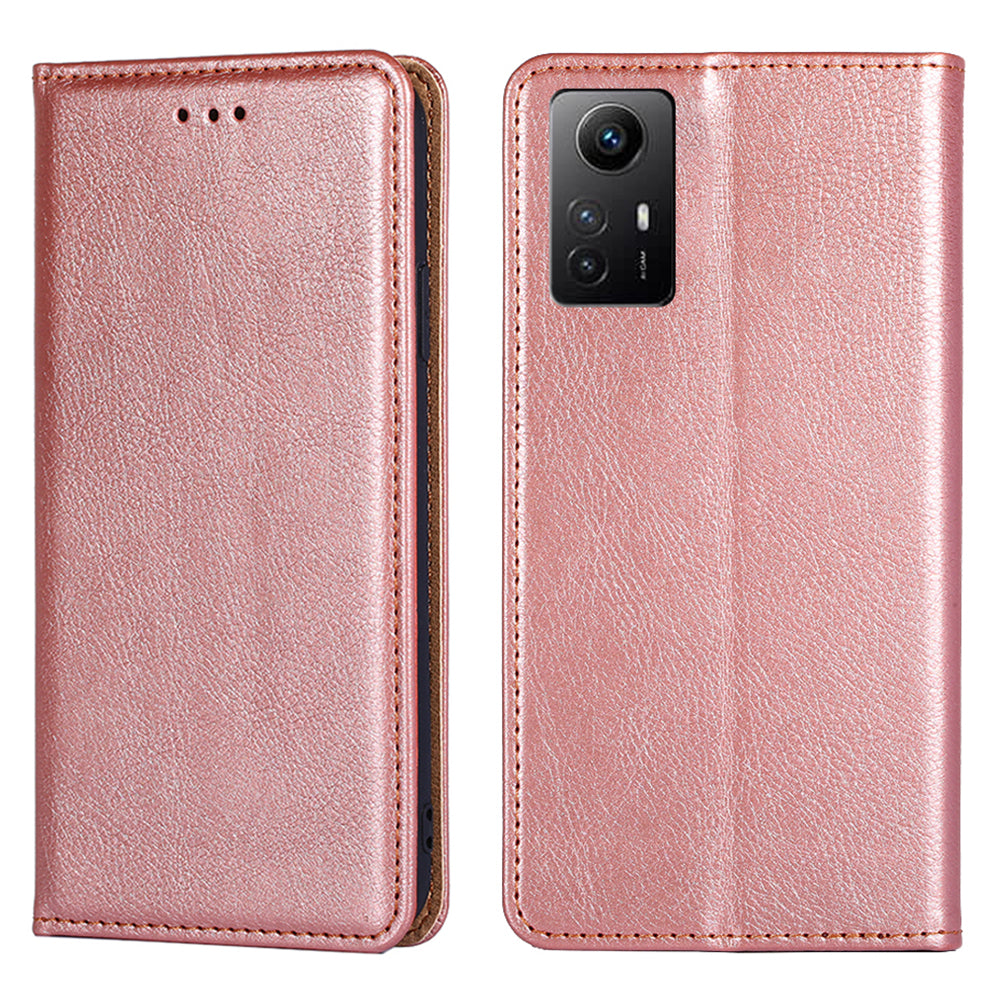 Uniqkart for Xiaomi Redmi Note 12S 4G Magnetic Phone Case Stand Wallet PU Leather + TPU Phone Shell Cover - Rose Gold