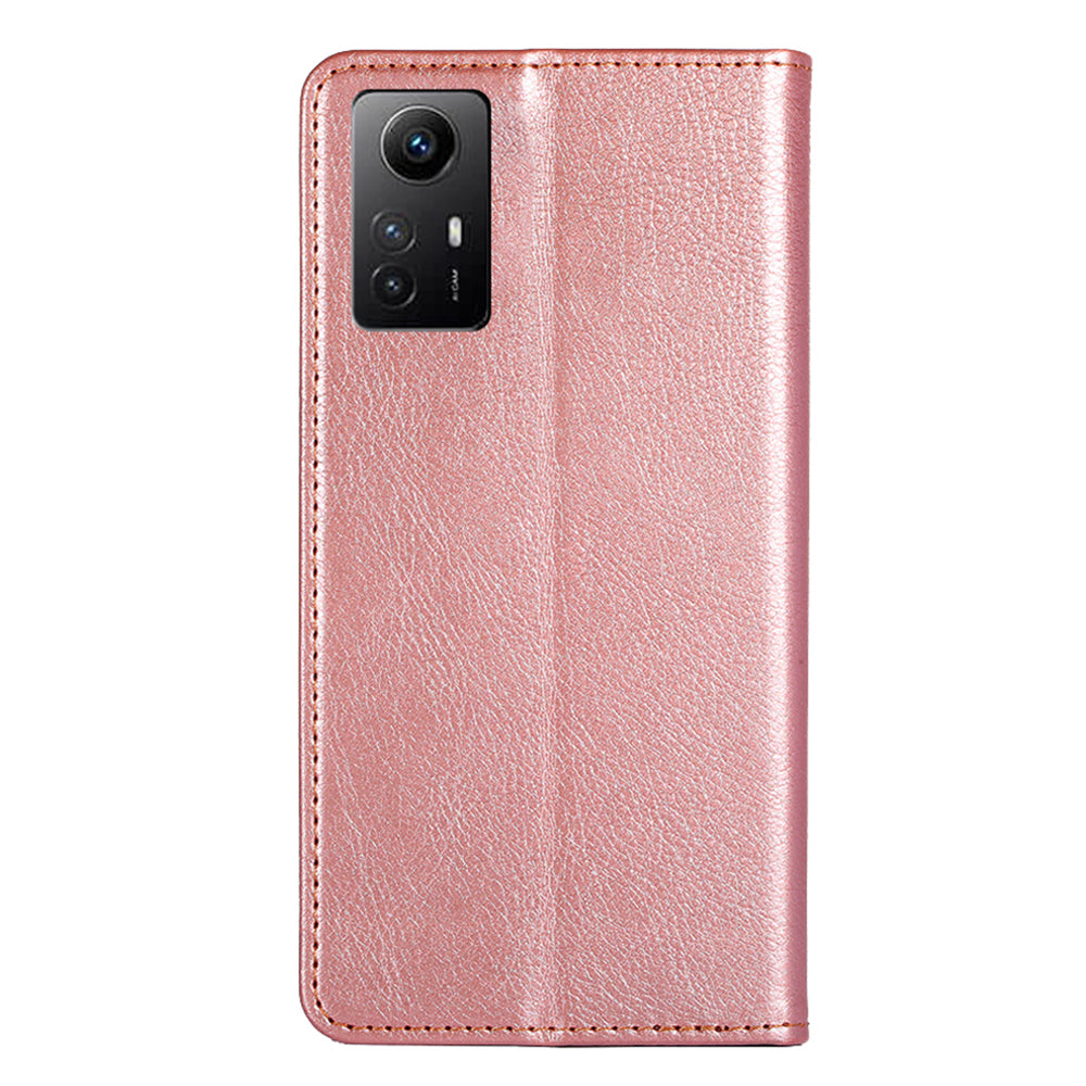 Uniqkart for Xiaomi Redmi Note 12S 4G Magnetic Phone Case Stand Wallet PU Leather + TPU Phone Shell Cover - Rose Gold
