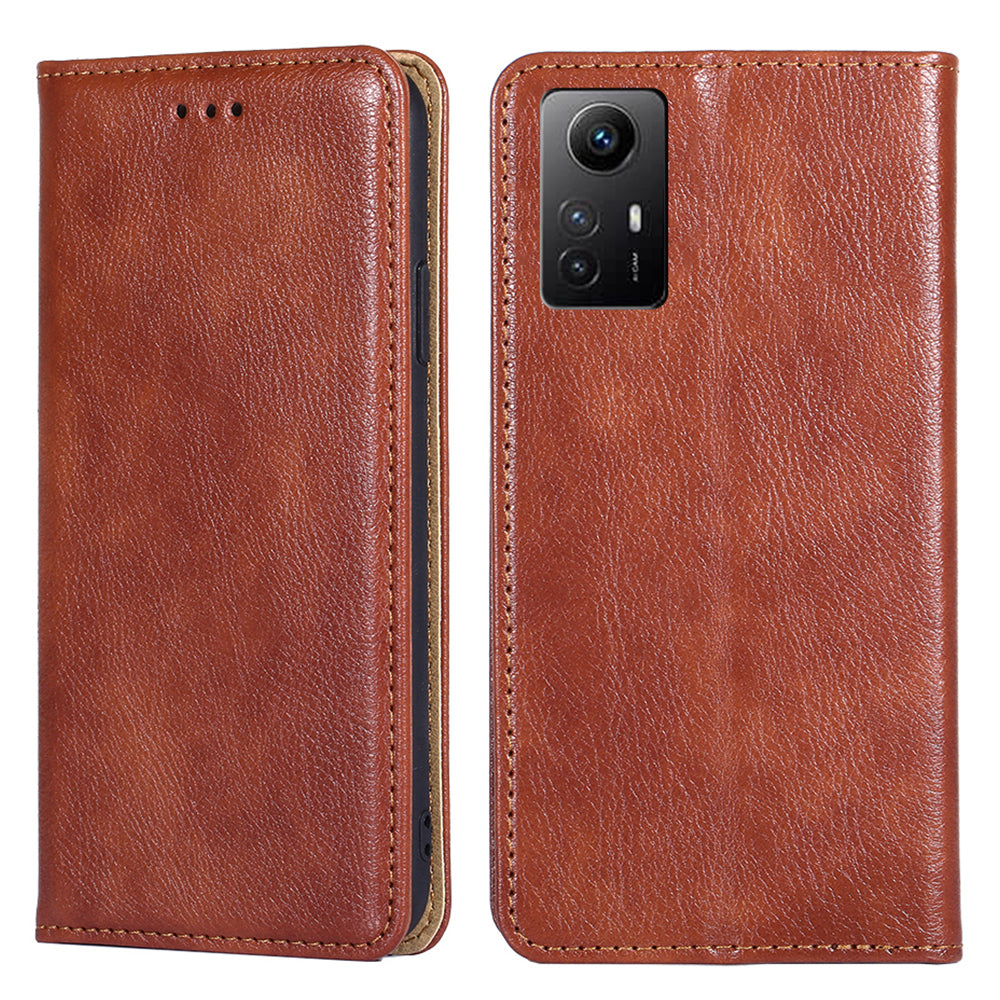 Uniqkart for Xiaomi Redmi Note 12S 4G Magnetic Phone Case Stand Wallet PU Leather + TPU Phone Shell Cover - Brown