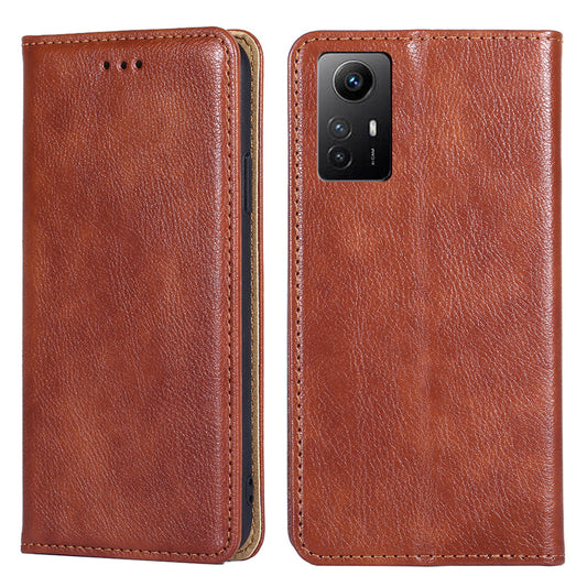 Uniqkart for Xiaomi Redmi Note 12S 4G Magnetic Phone Case Stand Wallet PU Leather + TPU Phone Shell Cover - Brown