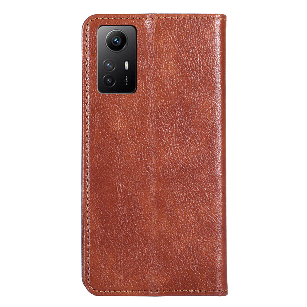 Uniqkart for Xiaomi Redmi Note 12S 4G Magnetic Phone Case Stand Wallet PU Leather + TPU Phone Shell Cover - Brown