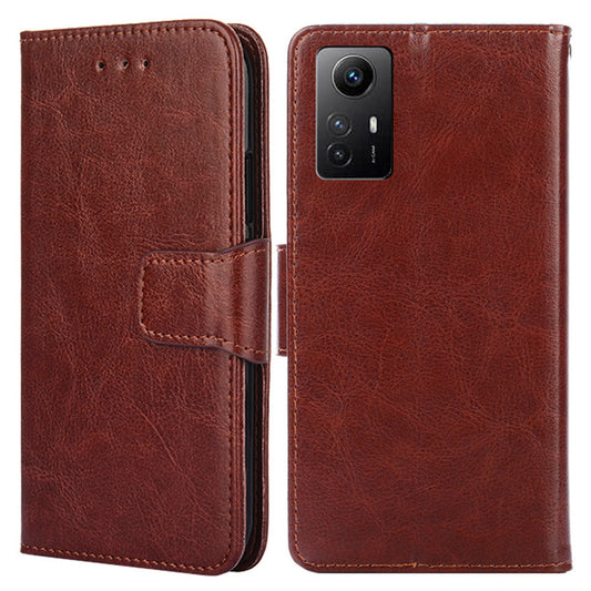 Uniqkart for Xiaomi Redmi Note 12S 4G Strong Magnetic Closure Phone Case Textured PU Leather Wallet Stand Cover - Brown