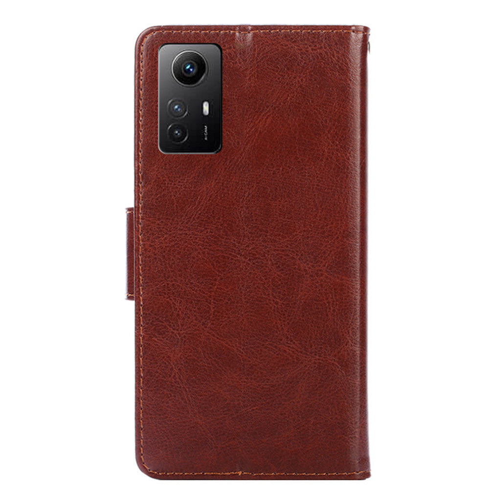 Uniqkart for Xiaomi Redmi Note 12S 4G Strong Magnetic Closure Phone Case Textured PU Leather Wallet Stand Cover - Brown