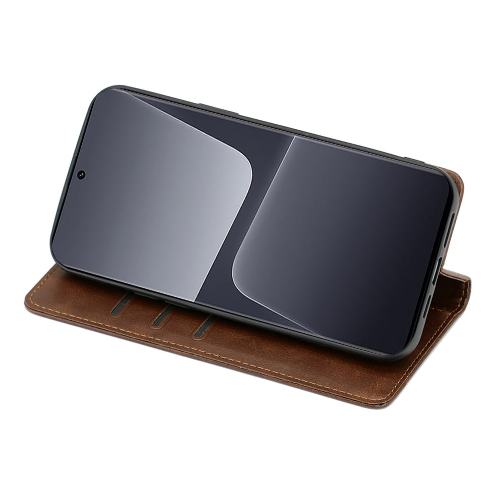 Uniqkart for Xiaomi Redmi Note 12S 4G PU Leather Wallet Case Calf Texture Phone Stand Cover - Brown