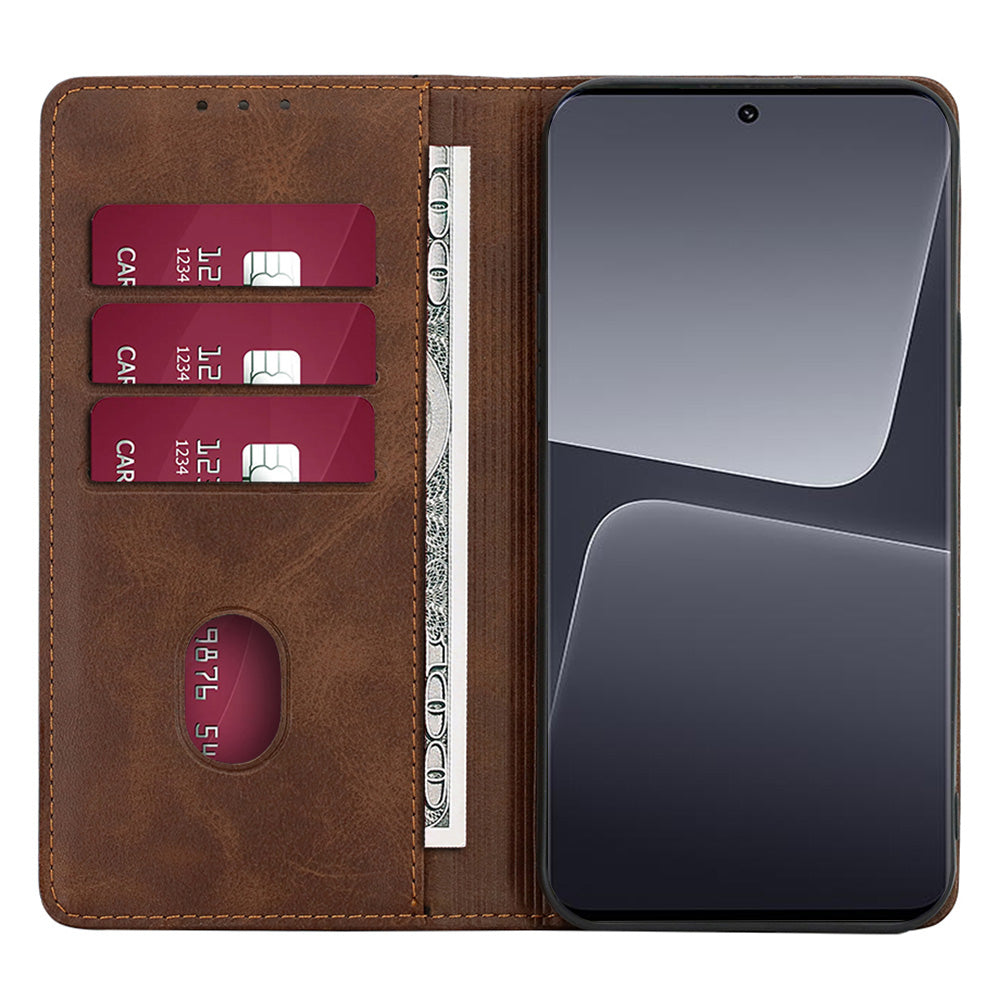 Uniqkart for Xiaomi Redmi Note 12S 4G PU Leather Wallet Case Calf Texture Phone Stand Cover - Brown