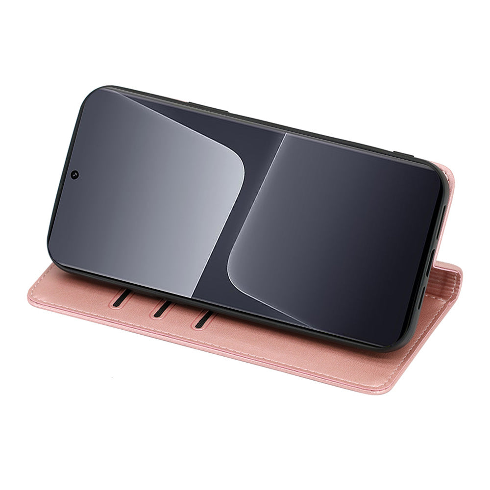 Uniqkart for Xiaomi Redmi Note 12S 4G PU Leather Wallet Case Calf Texture Phone Stand Cover - Rose Gold