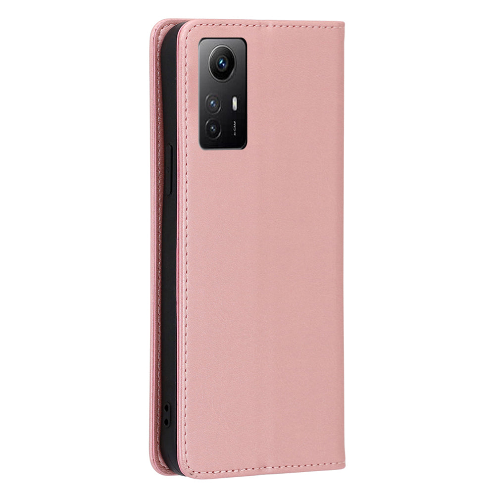 Uniqkart for Xiaomi Redmi Note 12S 4G PU Leather Wallet Case Calf Texture Phone Stand Cover - Rose Gold