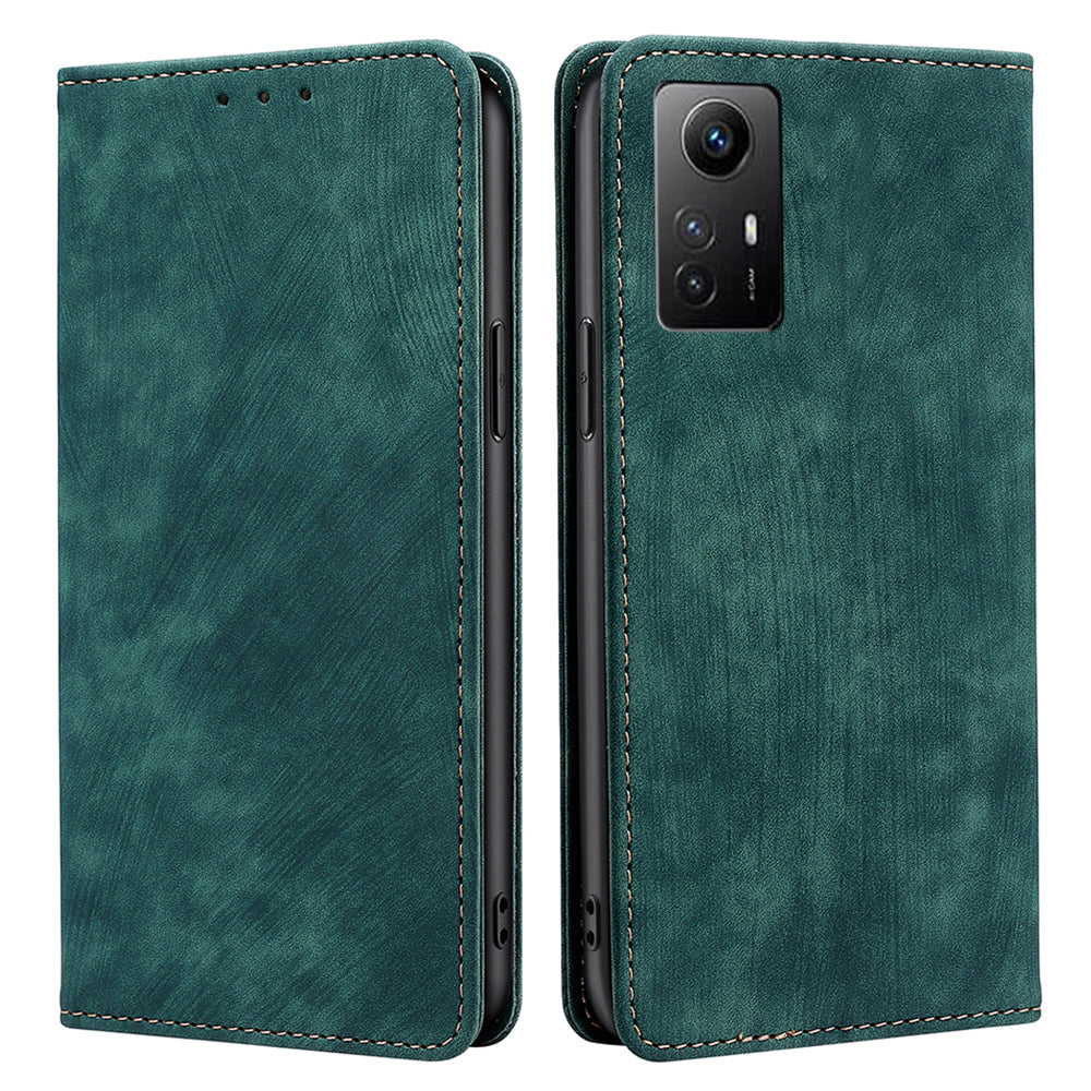 Uniqkart for Xiaomi Redmi Note 12S 4G RFID Blocking Stand Wallet Case PU Leather Shockproof Phone Cover - Green