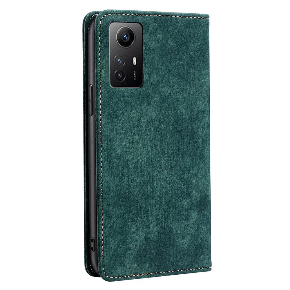 Uniqkart for Xiaomi Redmi Note 12S 4G RFID Blocking Stand Wallet Case PU Leather Shockproof Phone Cover - Green