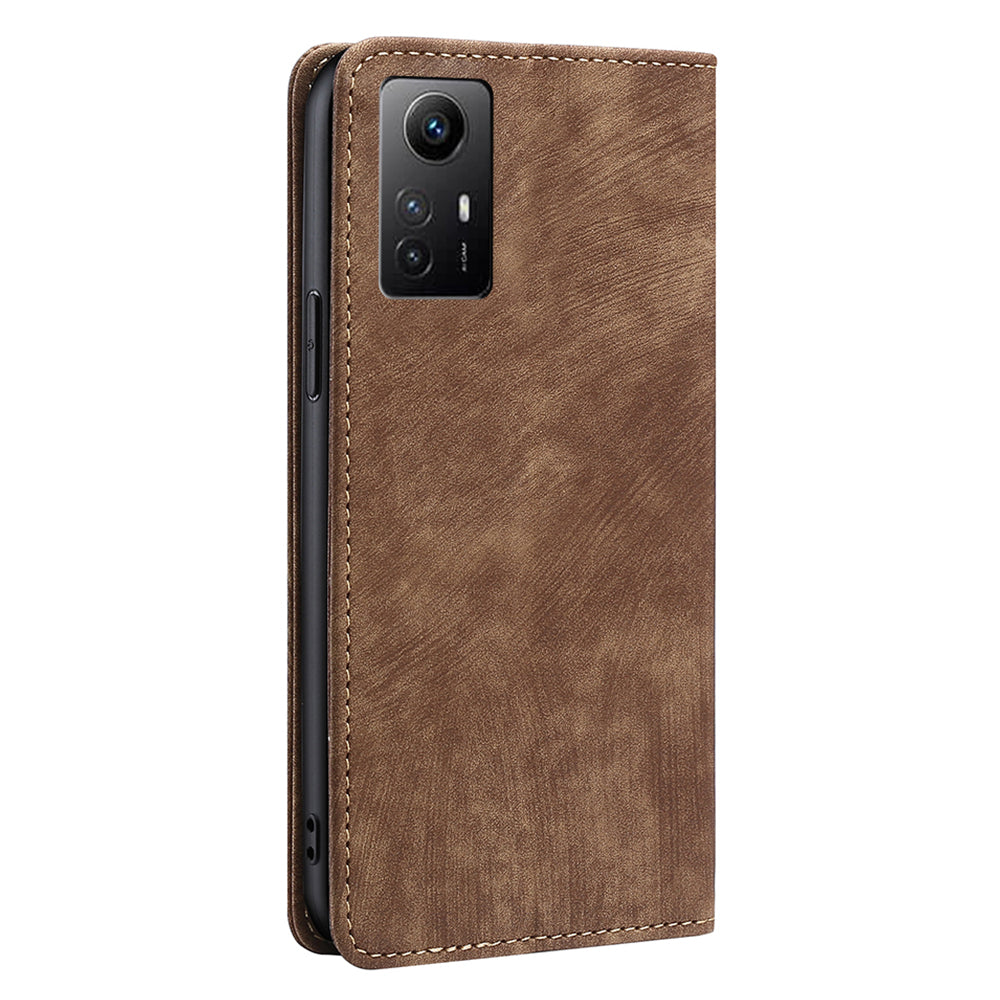 Uniqkart for Xiaomi Redmi Note 12S 4G RFID Blocking Stand Wallet Case PU Leather Shockproof Phone Cover - Brown