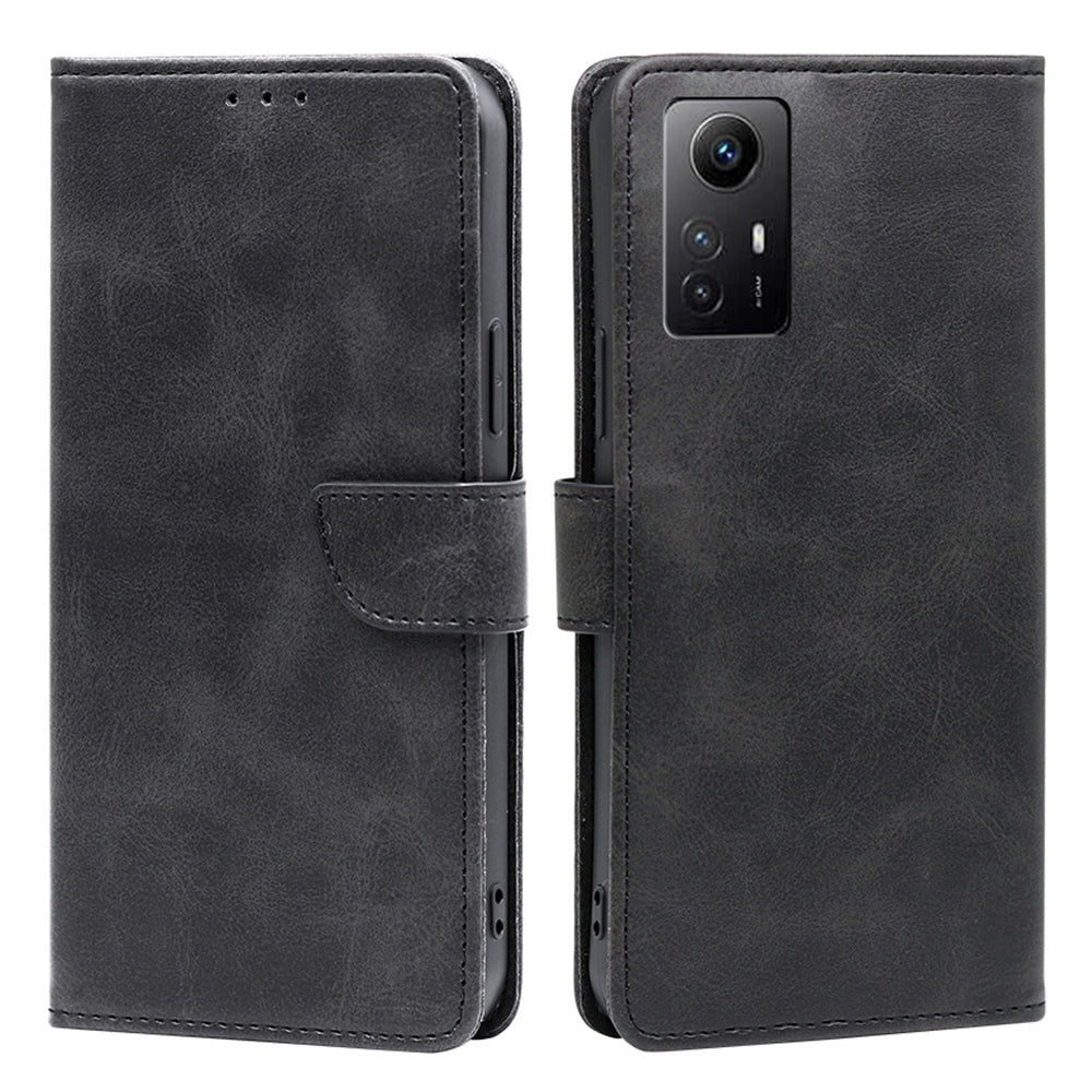 Uniqkart for Xiaomi Redmi Note 12S 4G Flip Stand PU Leather Wallet Case Calf Texture Phone Cover - Black
