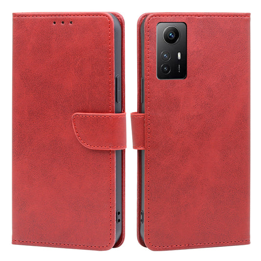 Uniqkart for Xiaomi Redmi Note 12S 4G Flip Stand PU Leather Wallet Case Calf Texture Phone Cover - Red