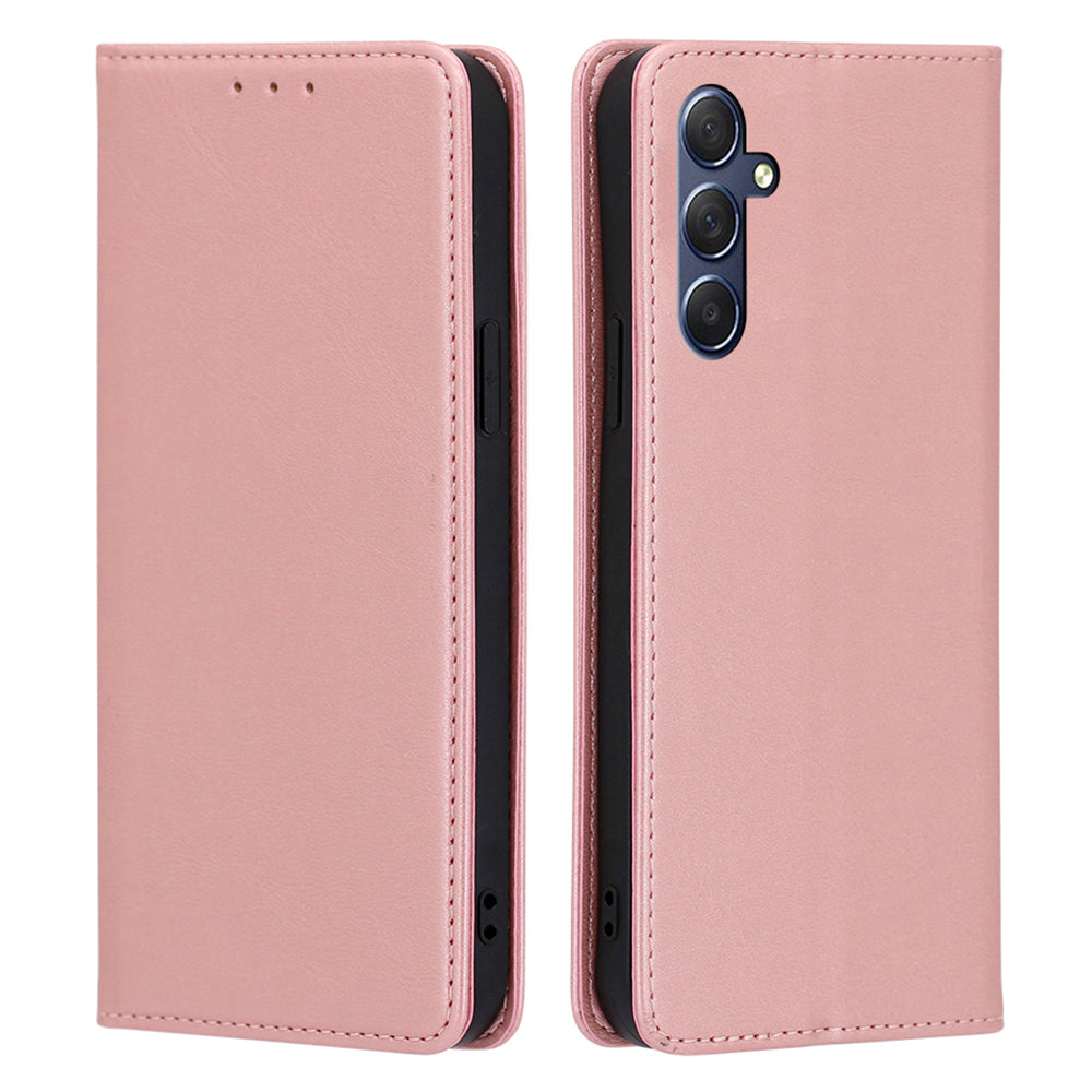 Uniqkart for Samsung Galaxy M54 5G / F54 5G Calf Texture Leather Cover Stand Wallet Phone Case - Rose Gold