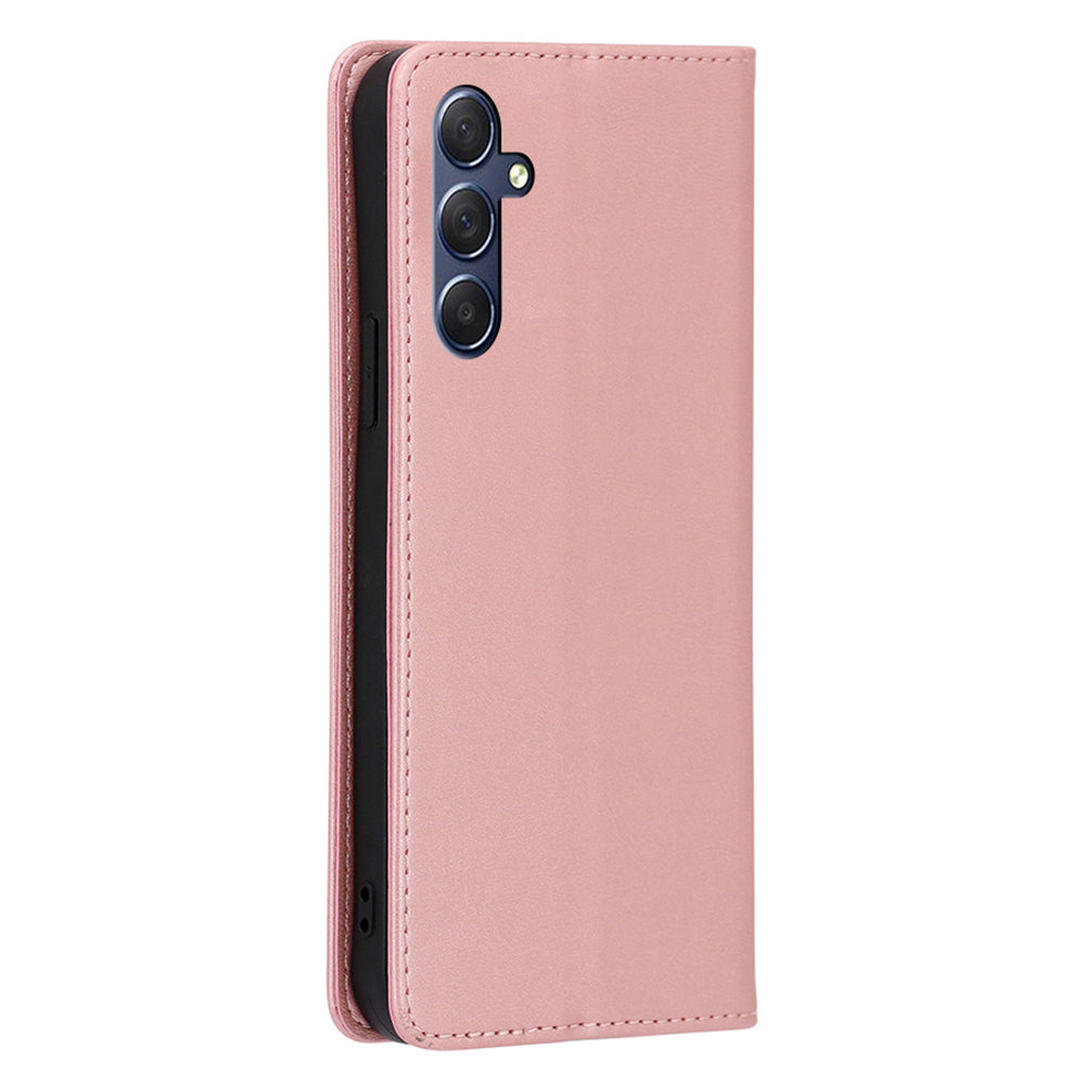 Uniqkart for Samsung Galaxy M54 5G / F54 5G Calf Texture Leather Cover Stand Wallet Phone Case - Rose Gold