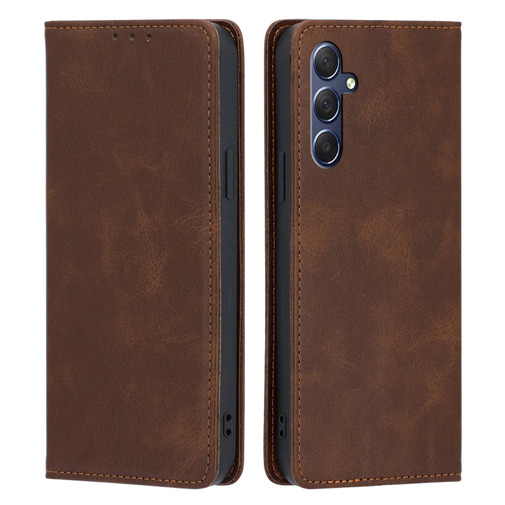 Uniqkart for Samsung Galaxy M54 5G / F54 5G Calf Texture Leather Cover Stand Wallet Phone Case - Brown