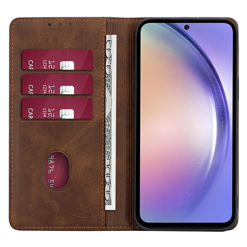 Uniqkart for Samsung Galaxy M54 5G / F54 5G Calf Texture Leather Cover Stand Wallet Phone Case - Brown